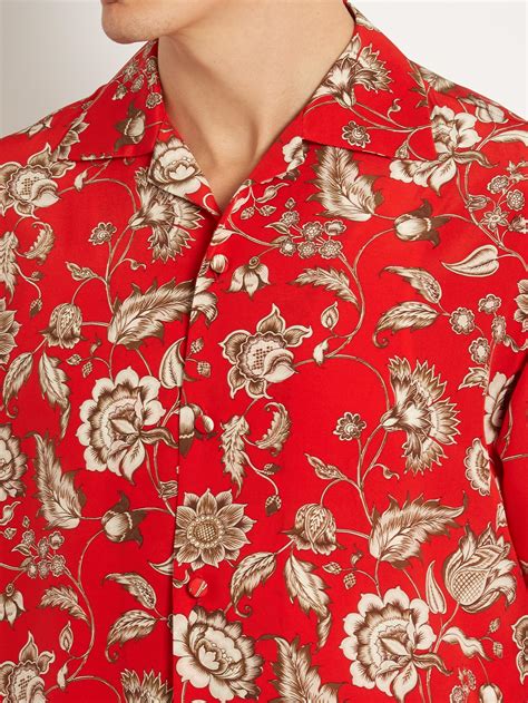 gucci camp collar printed silk shirt|Gucci Campcollar Floralprint Silk Shirt .